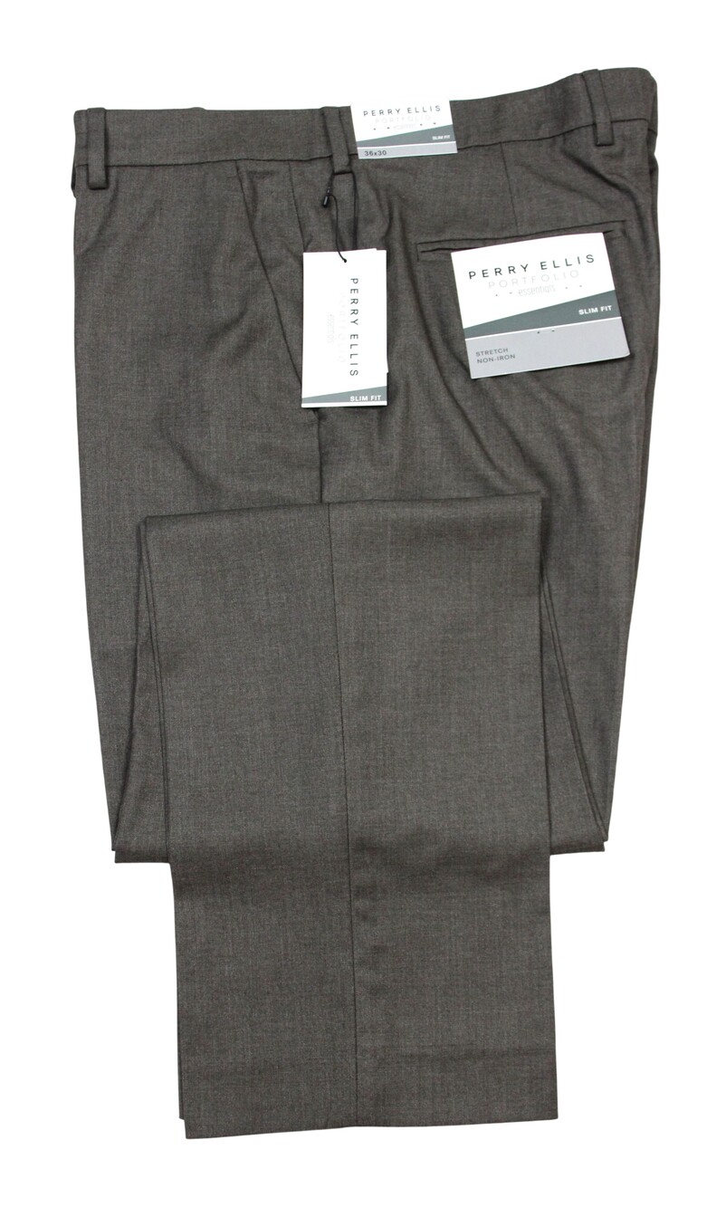 Perry Ellis Portfolio Essentials Pants Mens 36x30 Major Brown Slim Fit Stretch